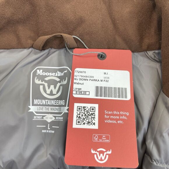 MOOSEJAW MJ Hooded Down Parka Jacket | Tall Walnut | Men’s Size Large | NEW - Picture 12 of 12